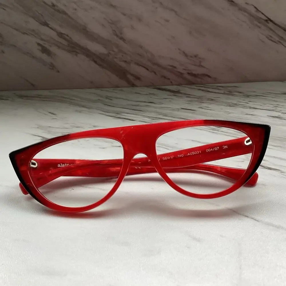 Alain Mikli A05031 Pearled Red Cat‑Eye Frames — Artsy Sculptural Italian Design